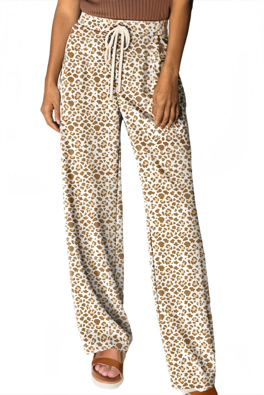 Brown Leopard Drawstring Loose Pants