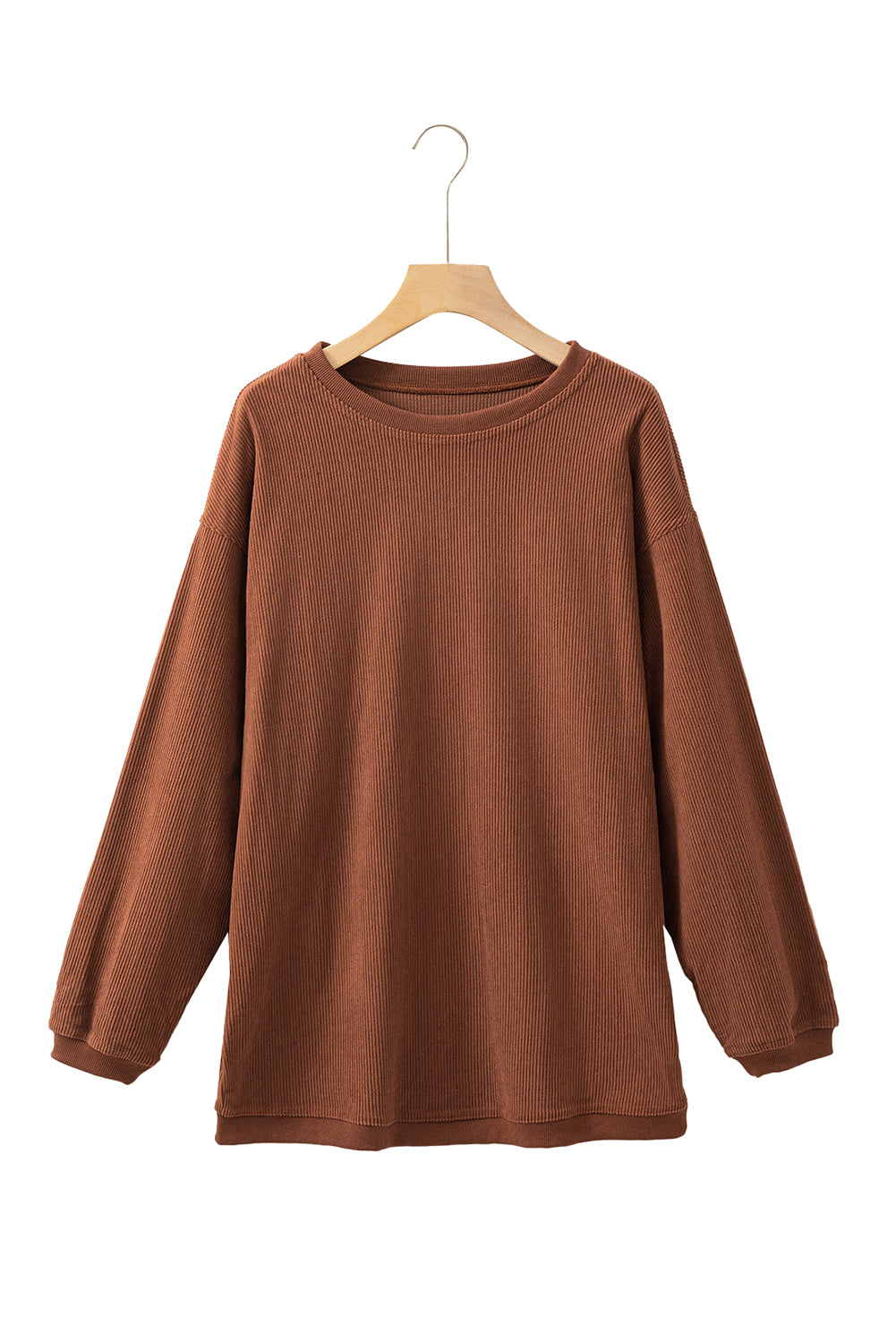Smoke Gray Plain Drop Sleeve Crinkle Rib Oversized Sweatshirt