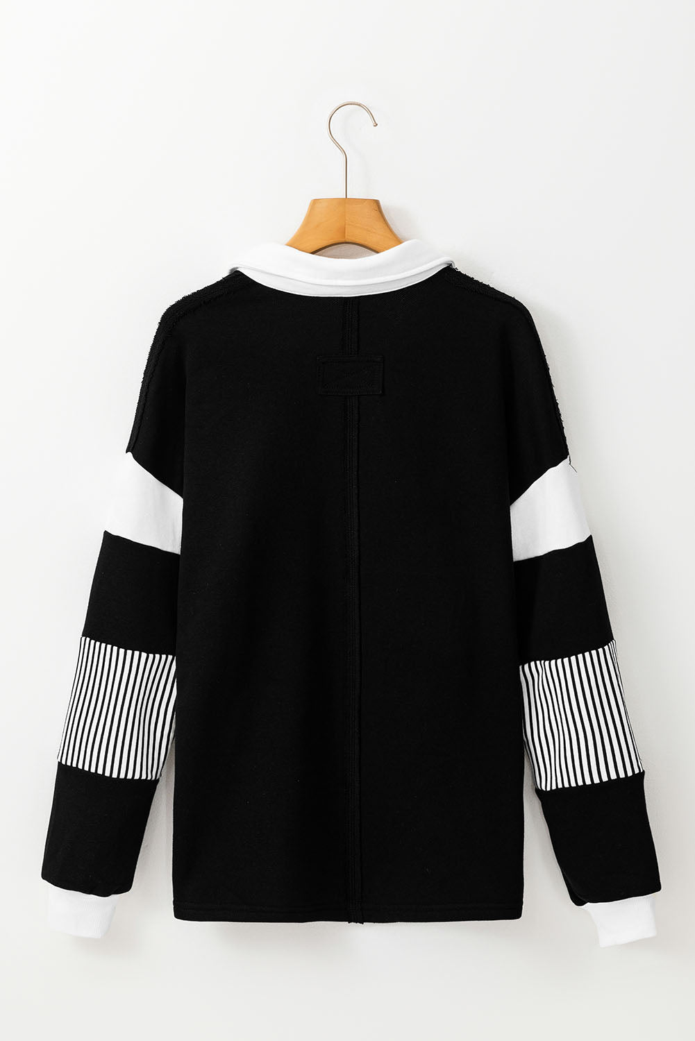 Black Striped Patchwork Collar Sweatshirt