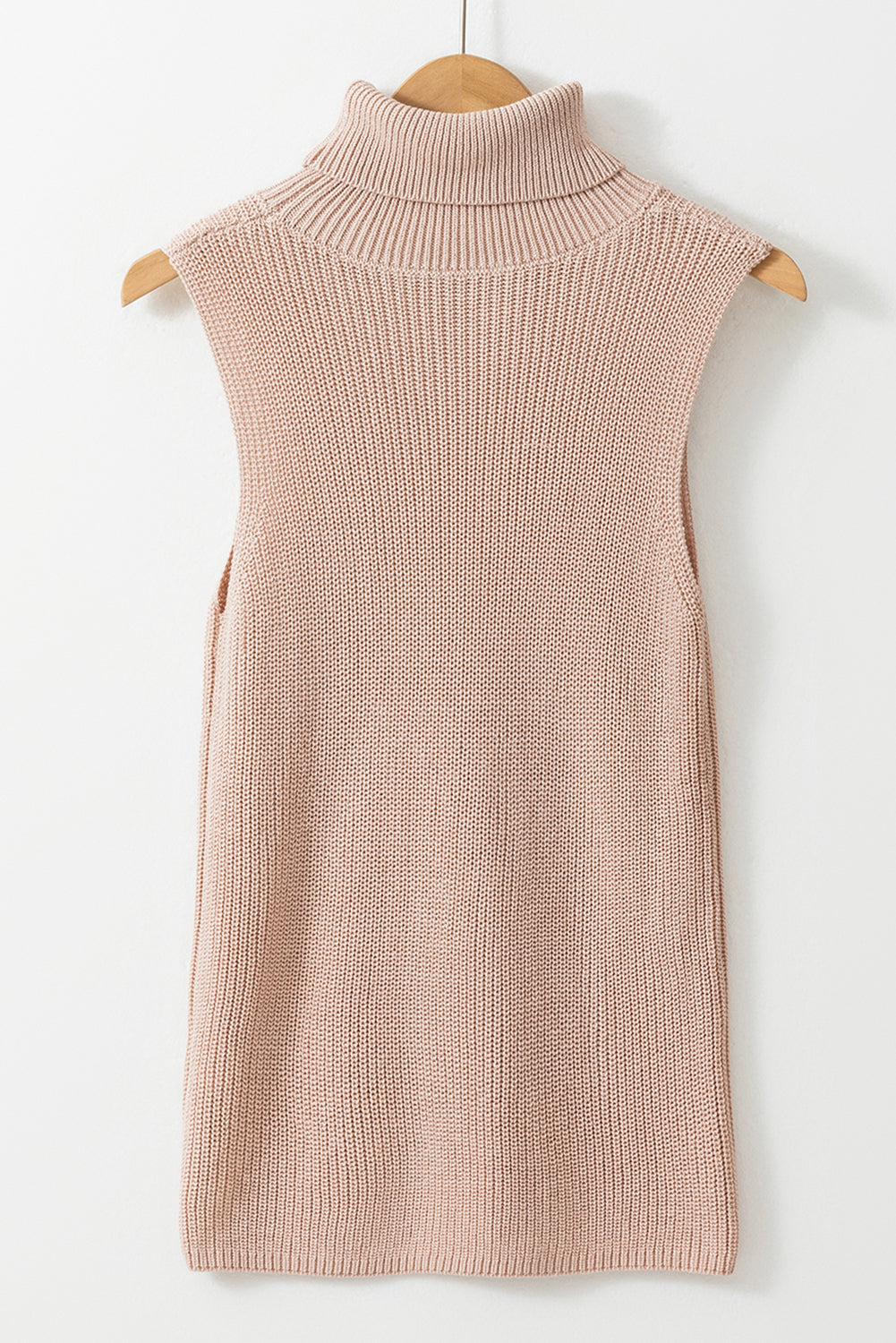 Oatmeal Solid Color Turtleneck Knit Tank Top