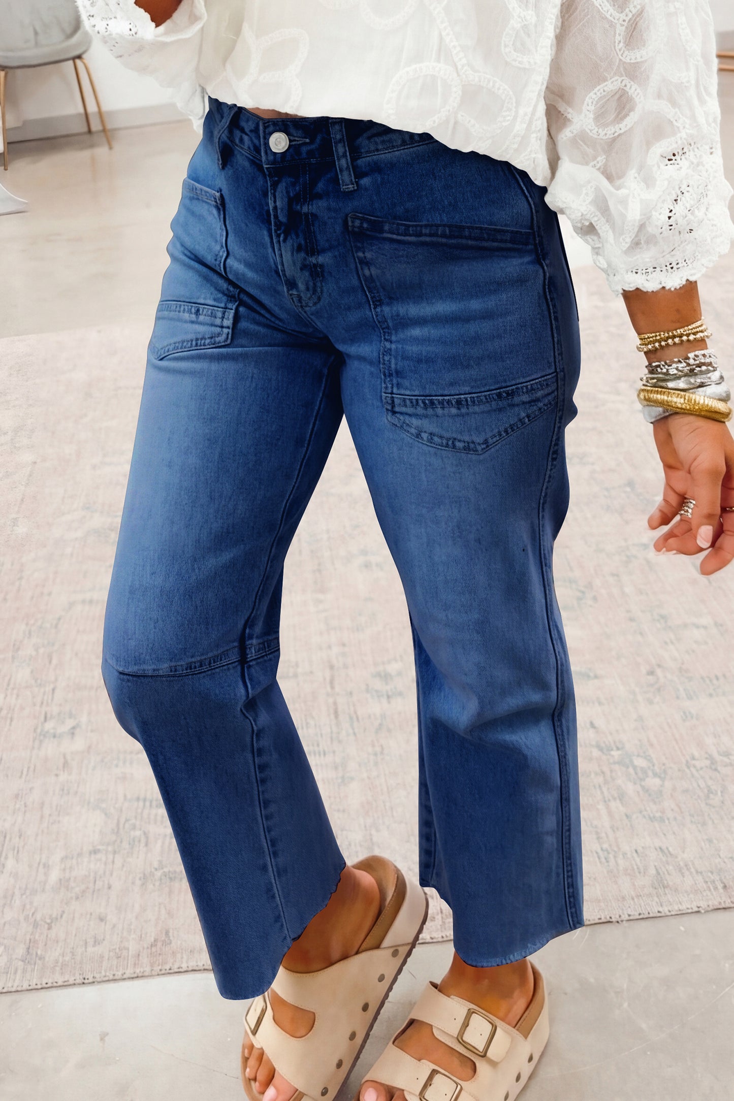 Beau Blue Frayed Cropped Straight Jeans