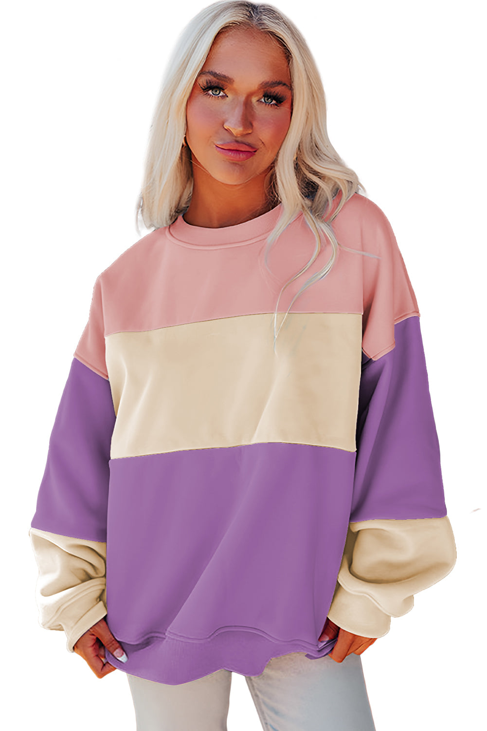 Blossom Colorblock Patchwork Drop Shoulder Sweatshirt