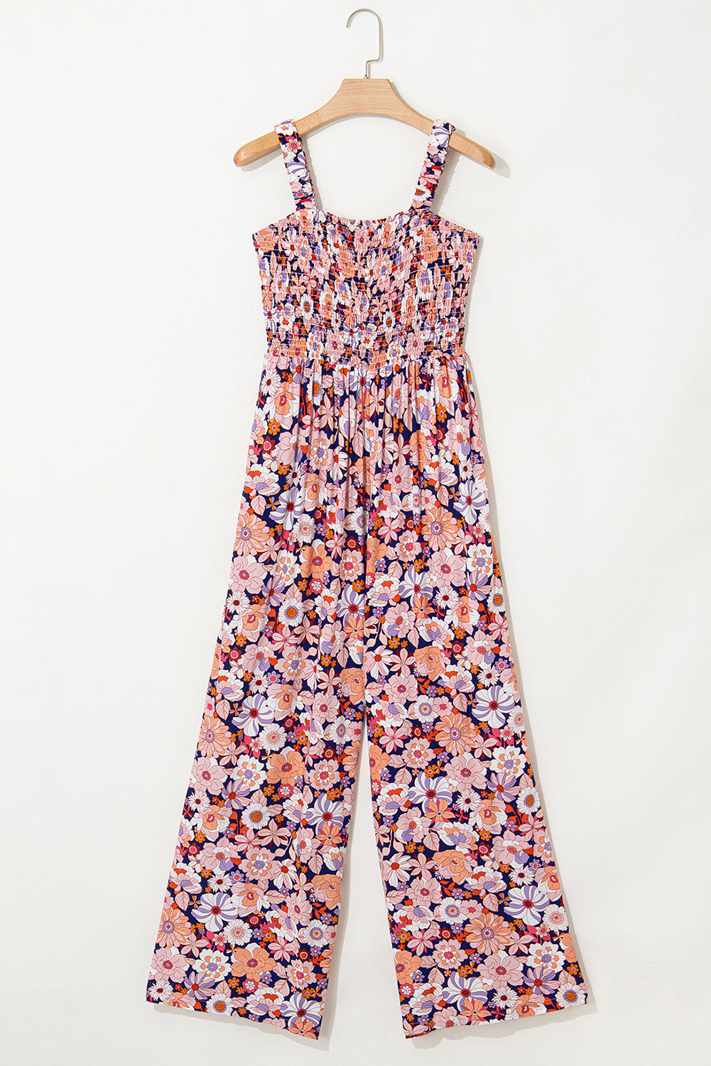 Green Floral Square Neckline Stretch High Waist Jumpsuit