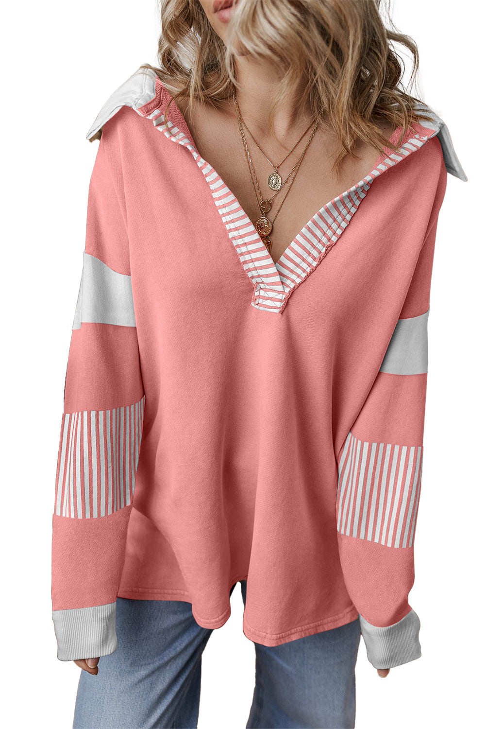 Black Striped Patchwork Collar Sweatshirt