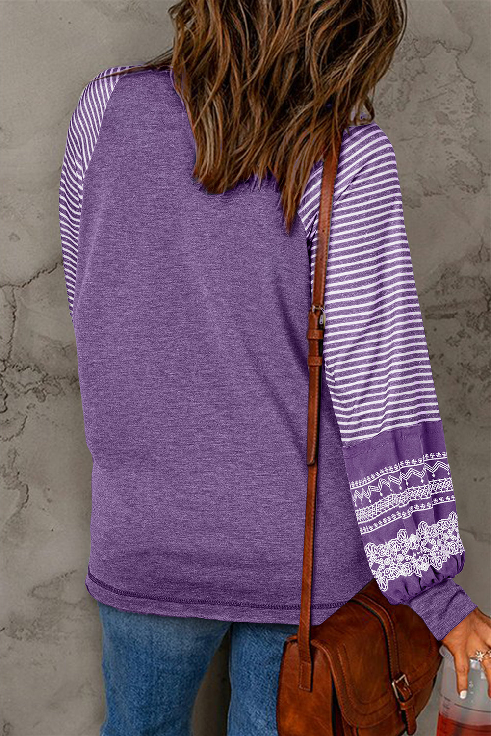 Mineral Red Contrast Print Striped Raglan Long Sleeve Loose Top