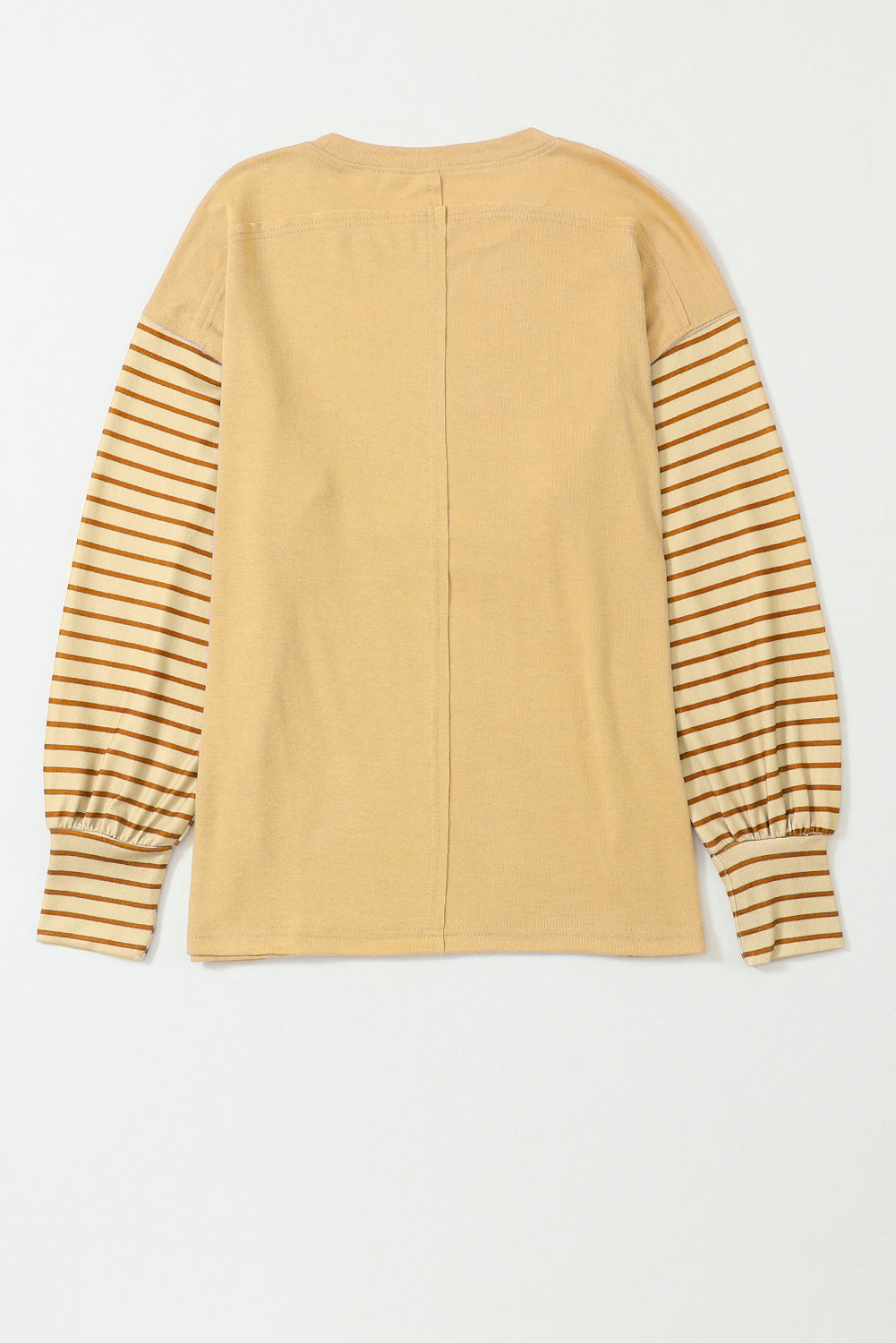 Khaki Colorblock Striped Bishop Sleeve Side Slits Top