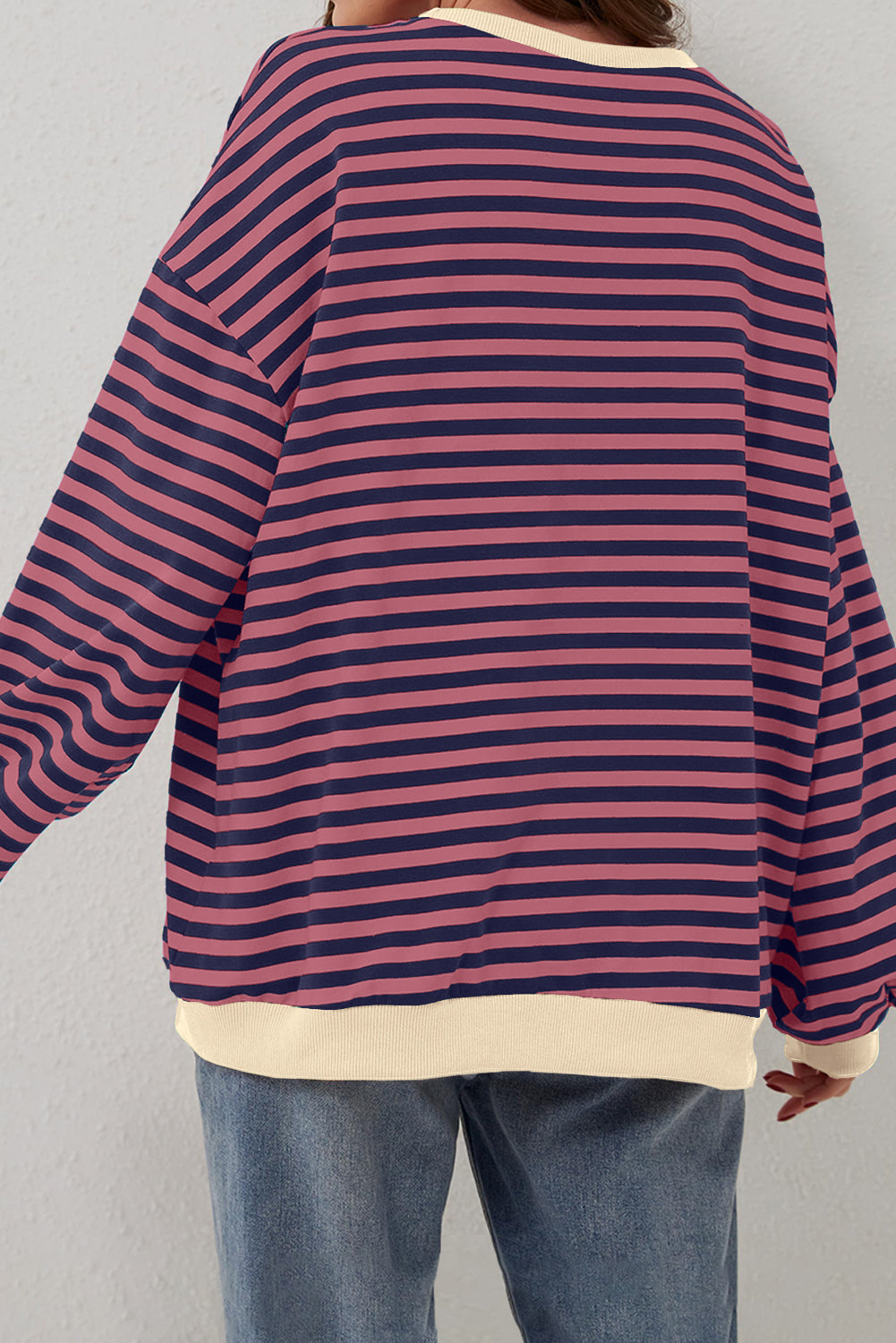 Green Stripe Contrast Edge Oversized Sweatshirt