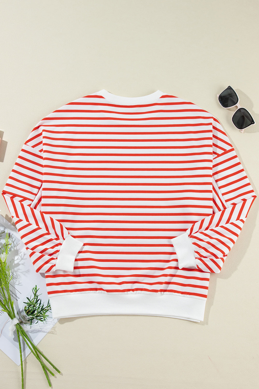 Blue Stripe Drop Shoulder Crew Neck Loose Sweatshirt