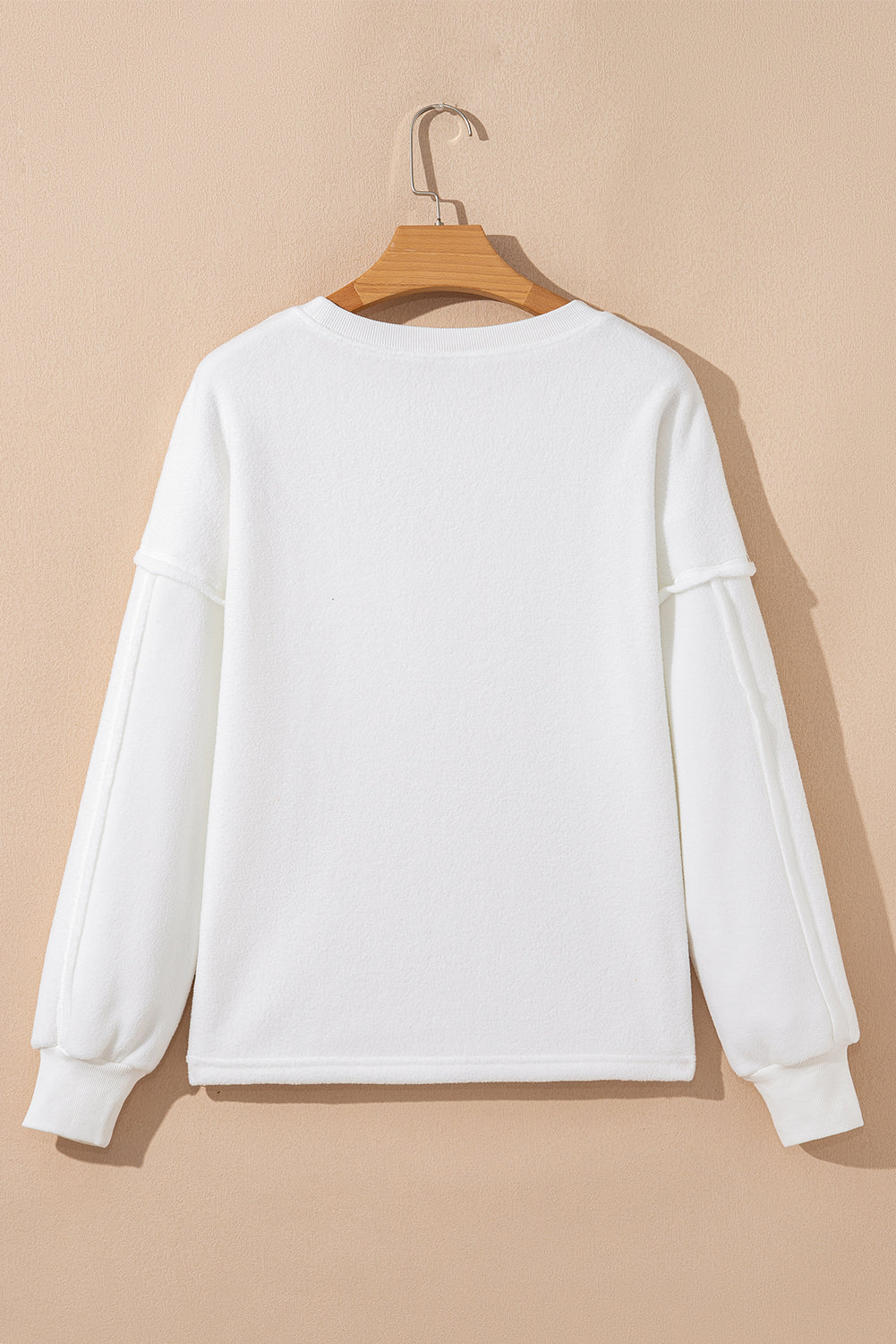 White Solid Color Drop Sleeve Pullover Sweatshirt