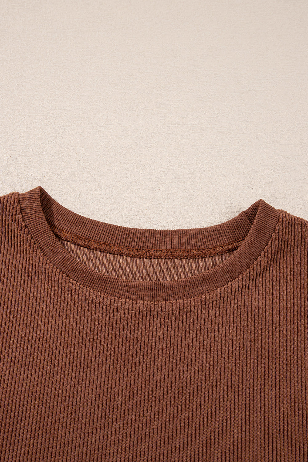 Smoke Gray Plain Drop Sleeve Crinkle Rib Oversized Sweatshirt