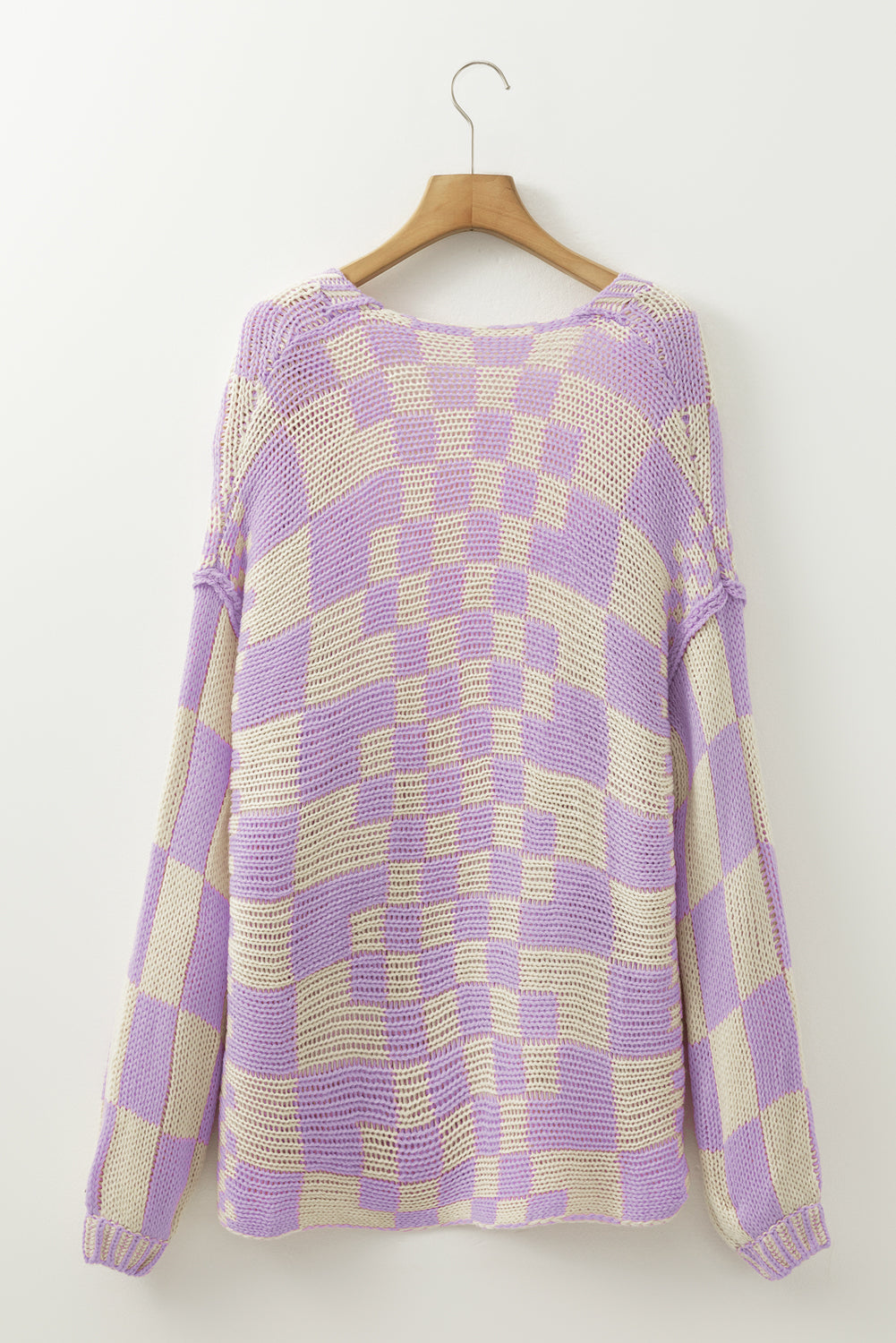 Smoke Gray Colorblock Checked Open Front Knitted Cardigan