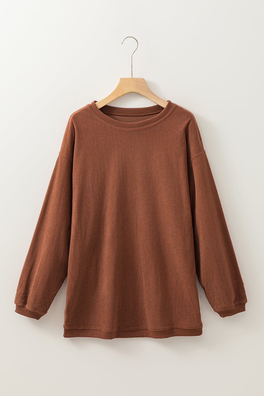 Smoke Gray Plain Drop Sleeve Crinkle Rib Oversized Sweatshirt