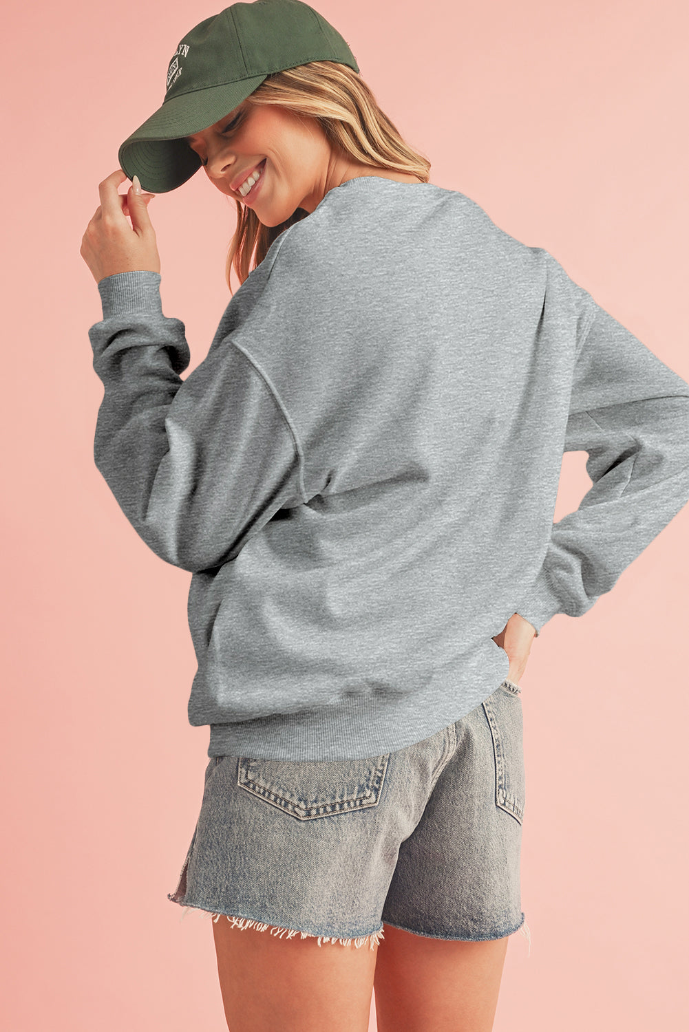 White Solid Loose Crew Neck Fleece Sweatshirt