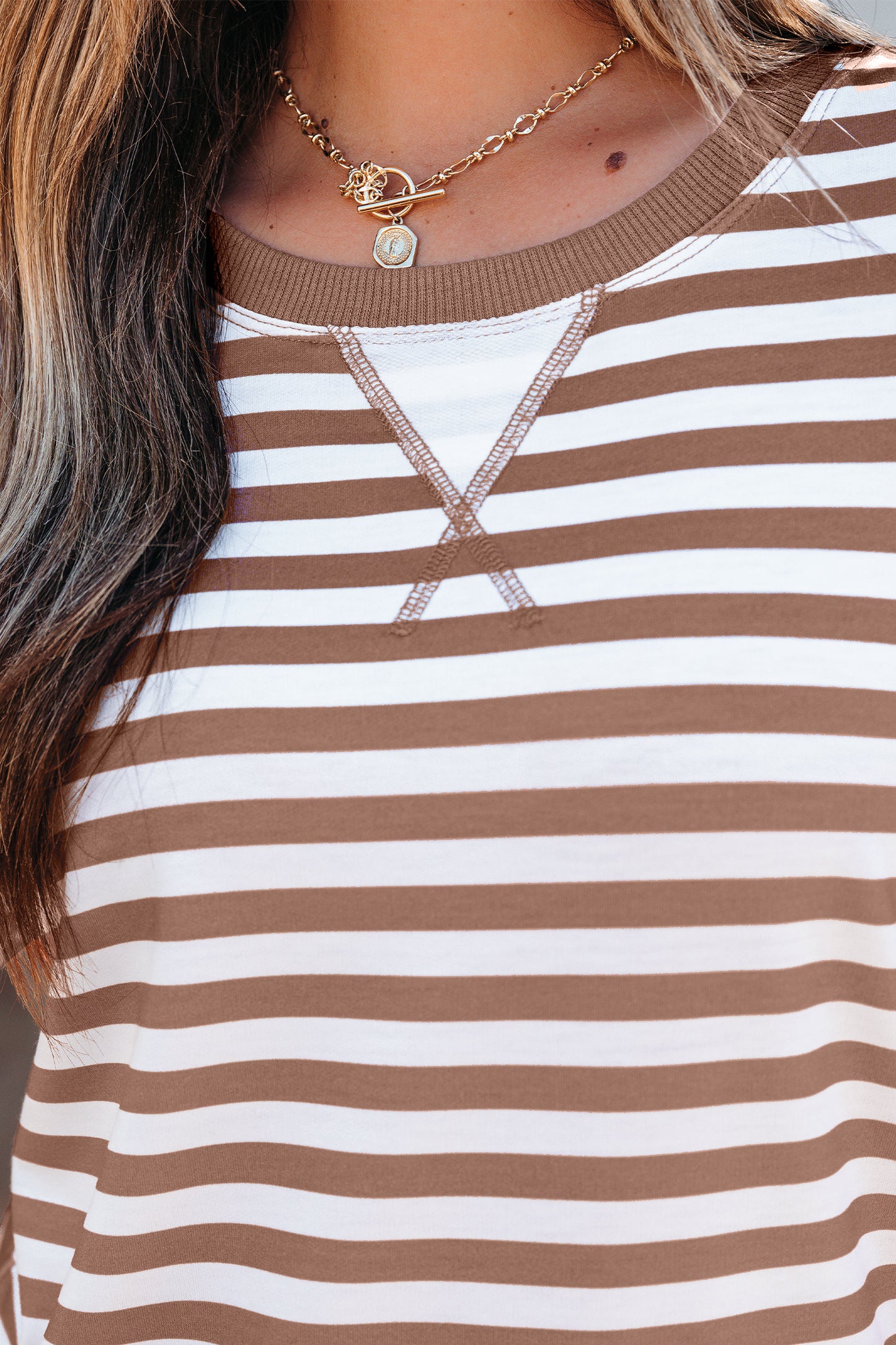 Sky Blue Stripe Short Bubble Sleeve T Shirt