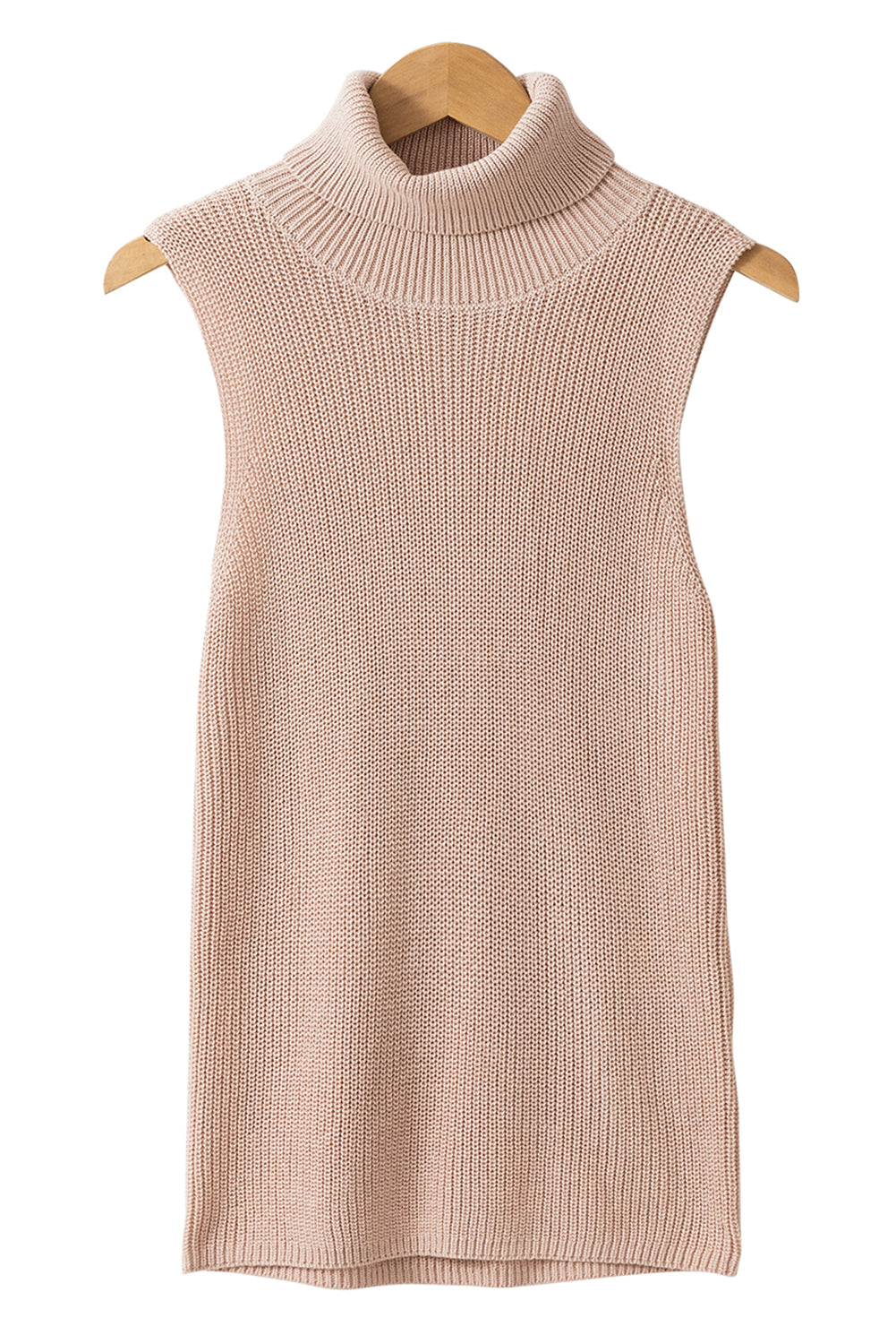 Oatmeal Solid Color Turtleneck Knit Tank Top