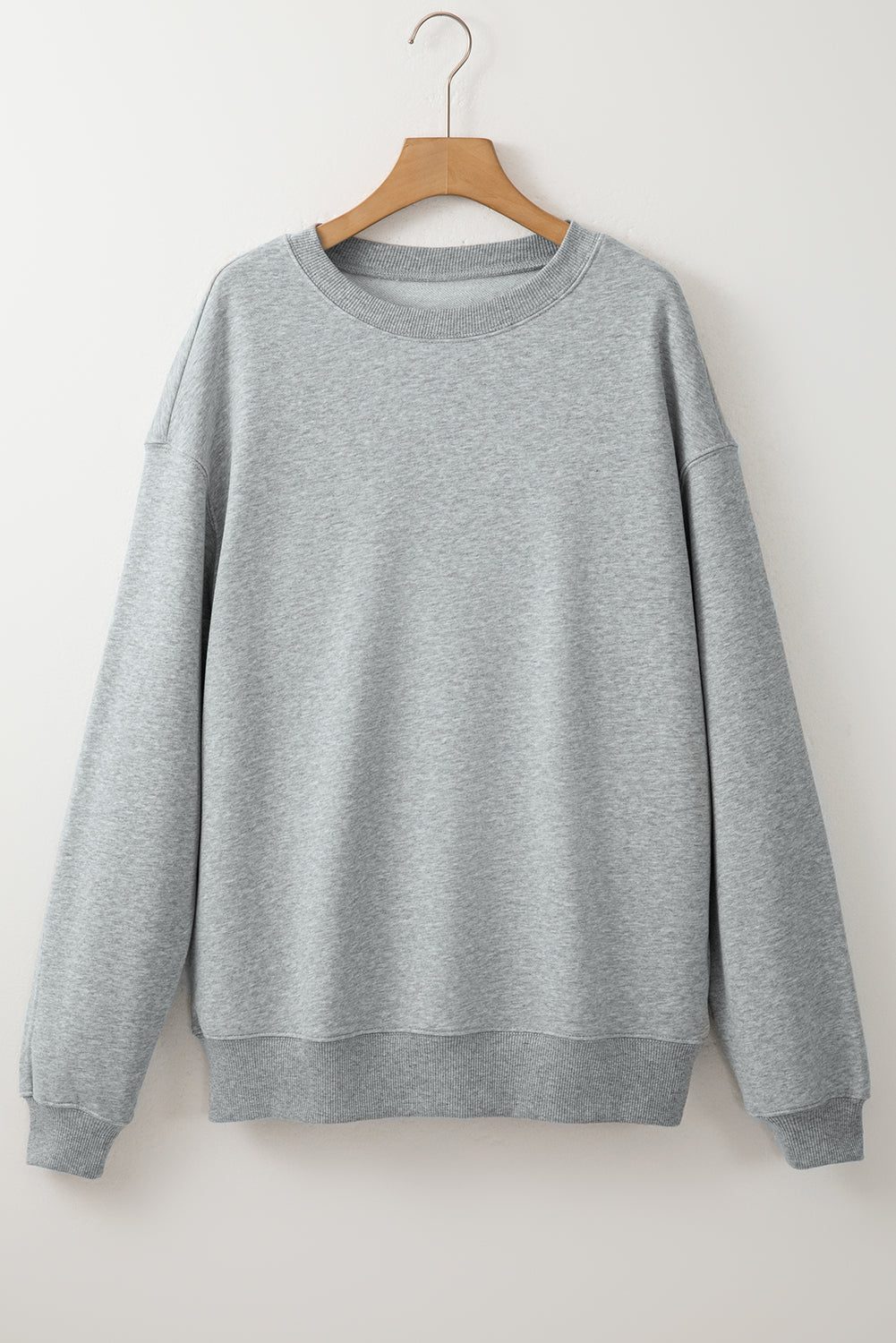 White Solid Loose Crew Neck Fleece Sweatshirt