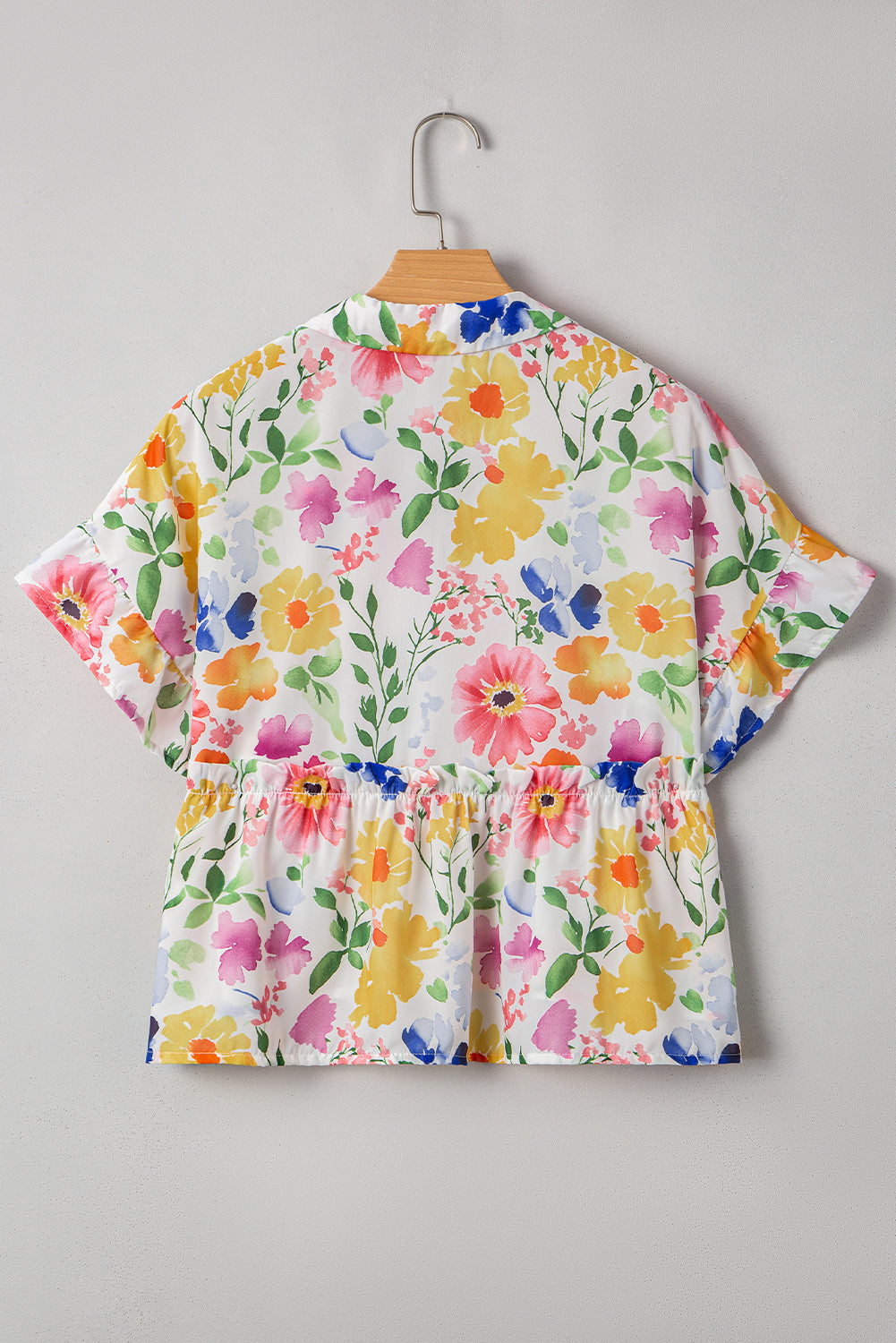 Pink Allover Floral Print Boxy Fit V Neck Blouse