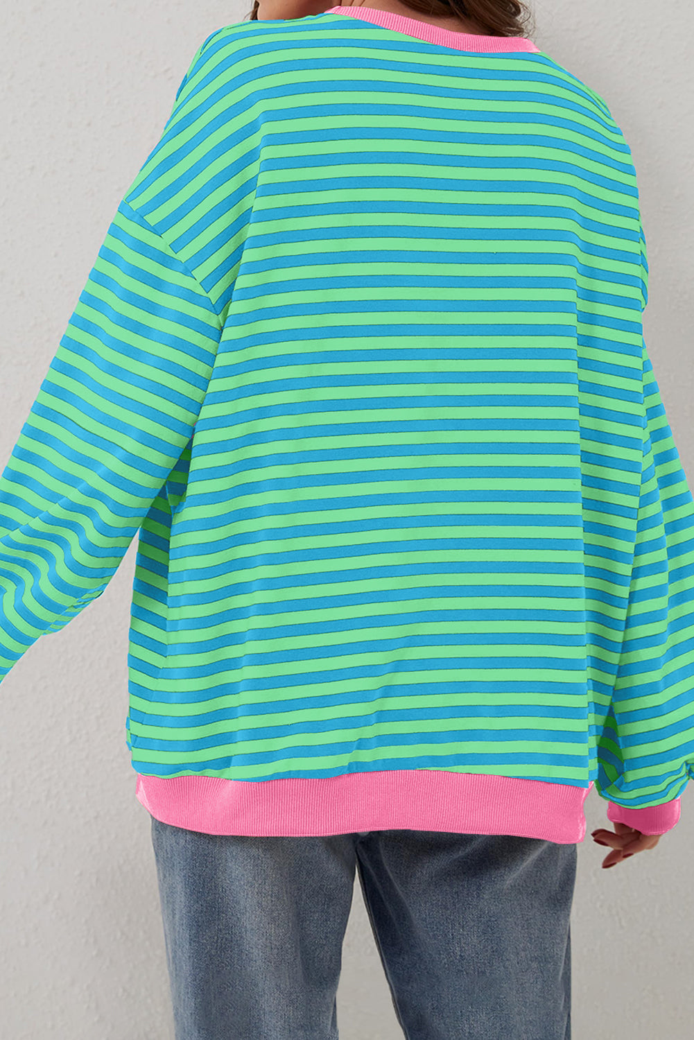 Green Stripe Contrast Edge Oversized Sweatshirt