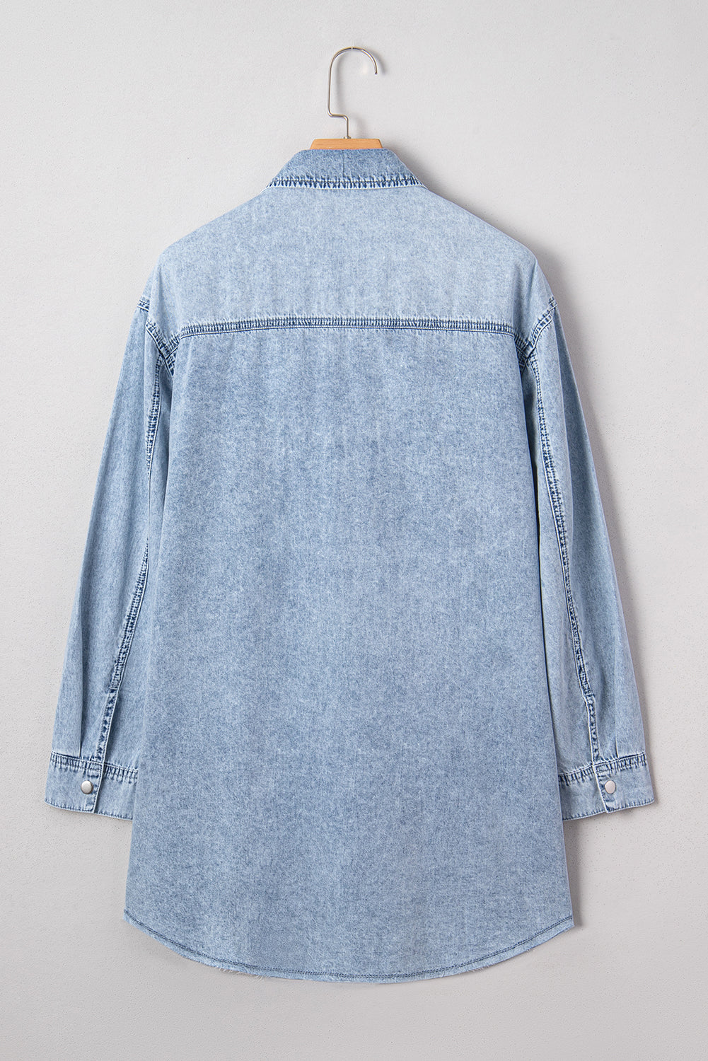Beau Blue Chest Pocket Raw Hem Denim Loose Shirt Dress