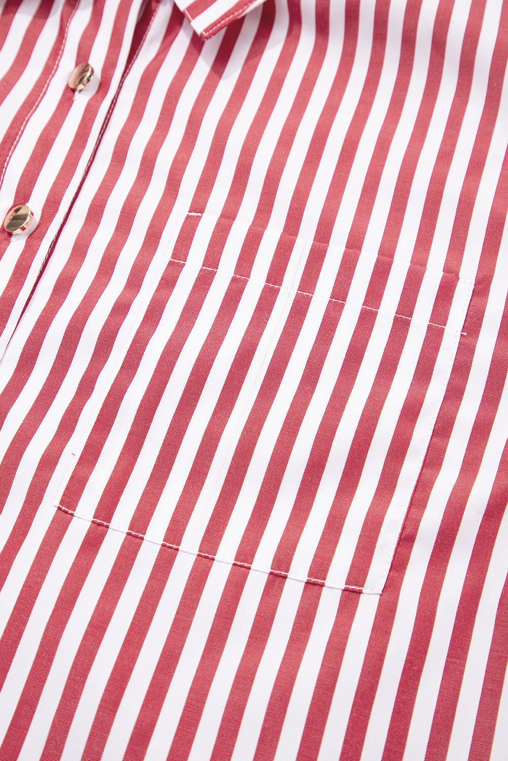 Red Striped Pocket Side Slit Loose Shirt Shacket
