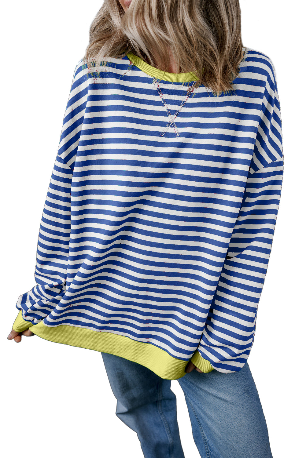 Green Stripe Contrast Edge Oversized Sweatshirt