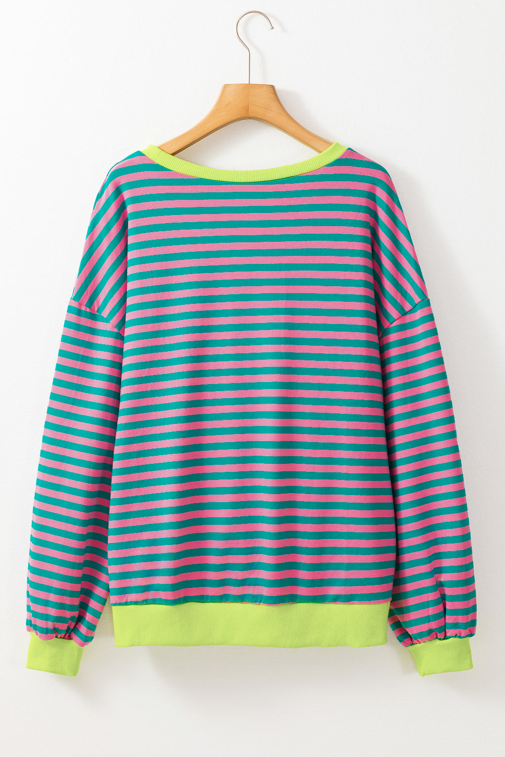 Green Stripe Contrast Edge Oversized Sweatshirt