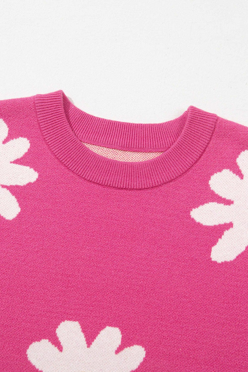 Bright Pink Daisy Ribbed Hem Sweater