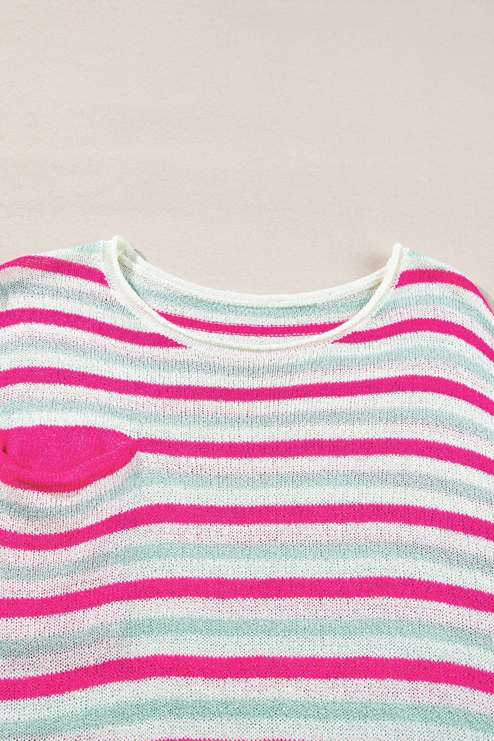 Rose Stripe Distressed Pocket Drop Sleeve Sweater