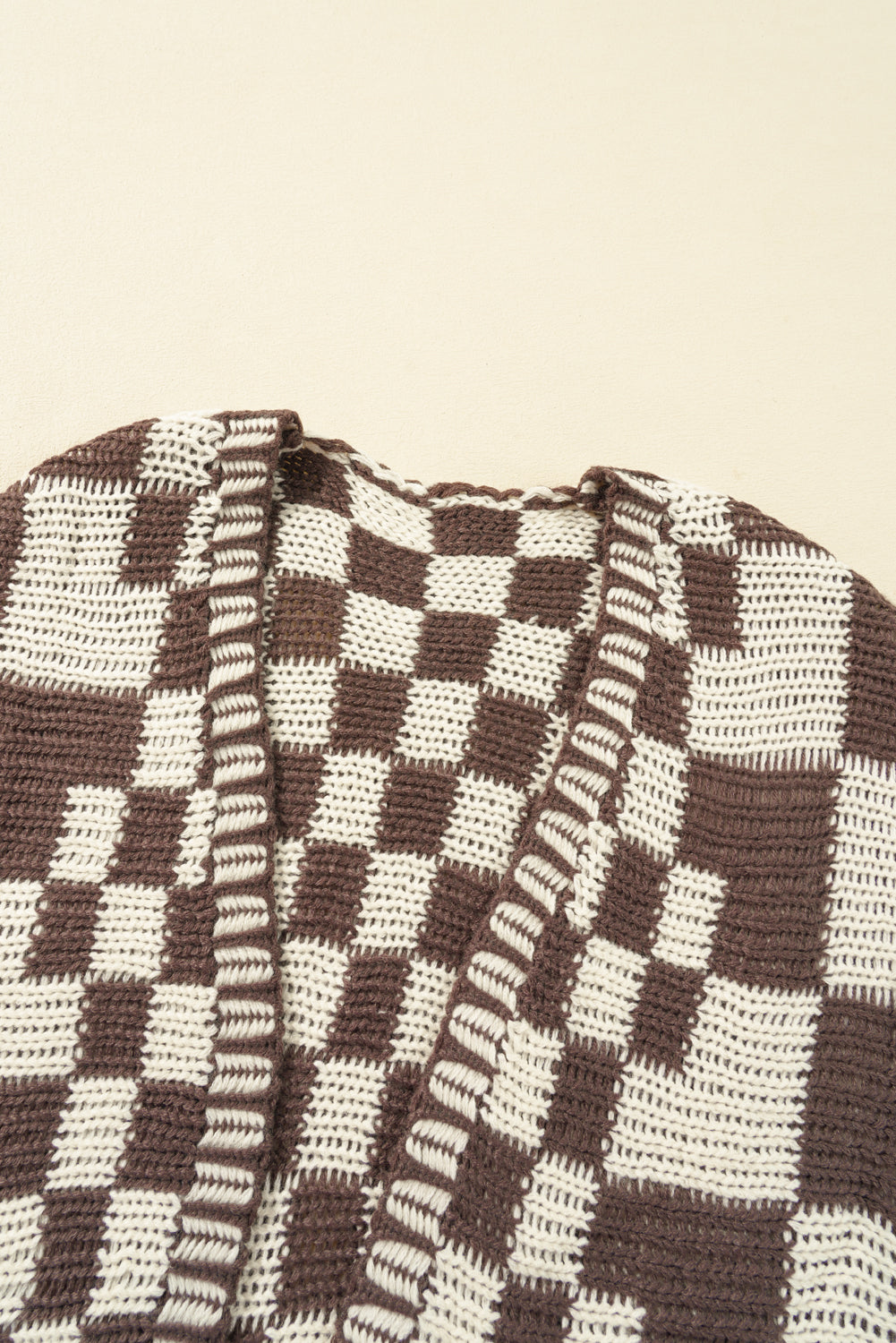 Smoke Gray Colorblock Checked Open Front Knitted Cardigan