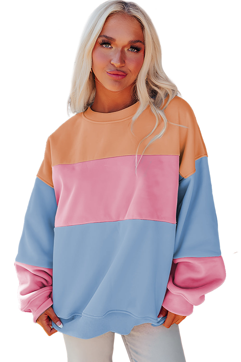 Blossom Colorblock Patchwork Drop Shoulder Sweatshirt