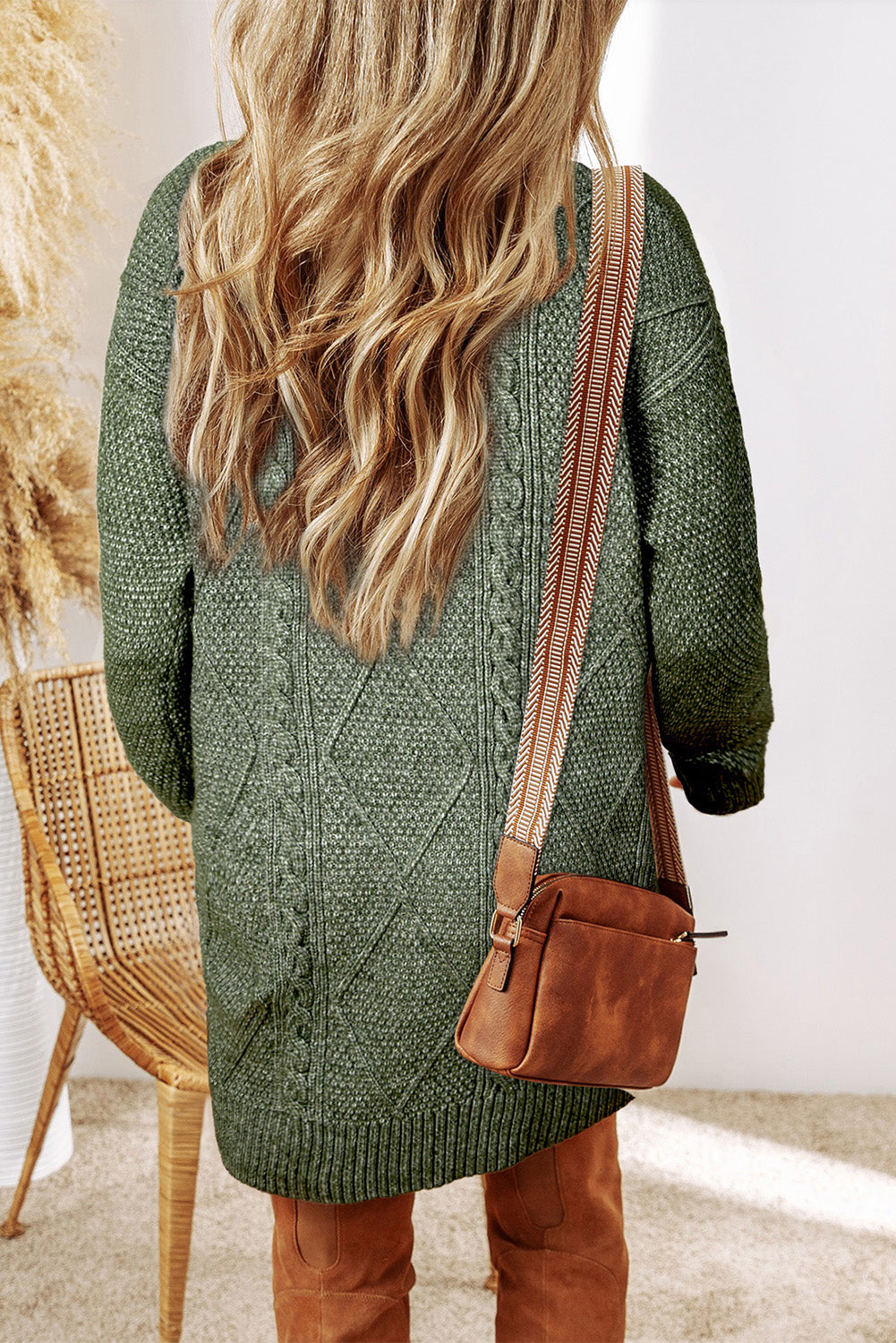 Burgundy Cable Knit Drop Shoulder Loose Fit Sweater Dress